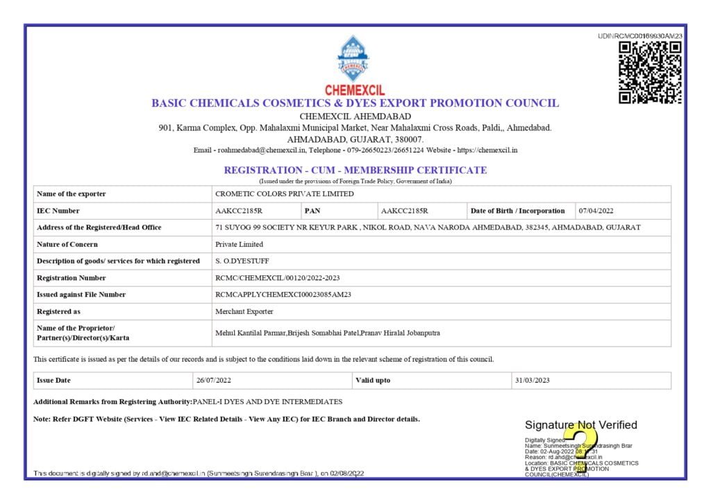 Chemexcil membership Certificate