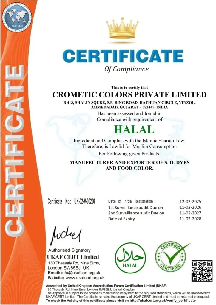 Crometic colors HALAL certificate 2026